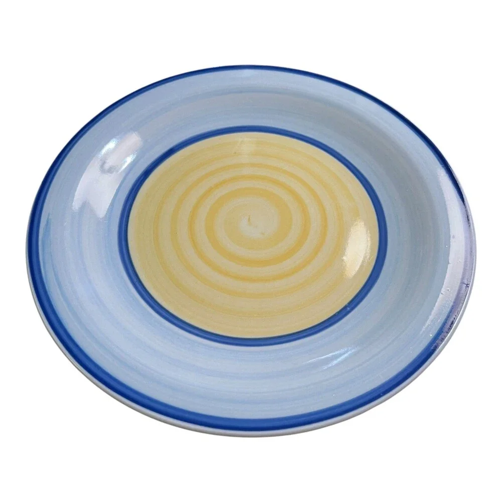 Trisa Hand Painted 7.5” Stoneware Salad Plate Yellow & Blue Swirl
